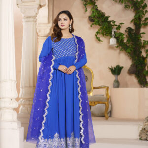 Royal Blue Embroidered Chiffon Maxi – 2 Piece Formal Wear for Women